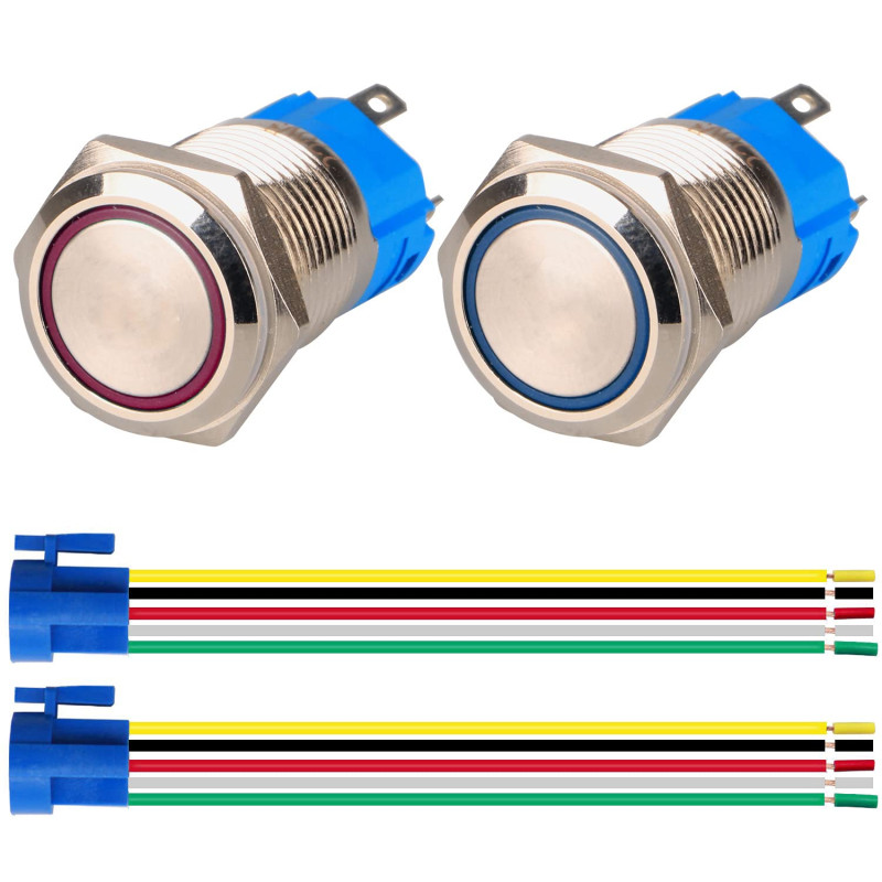 GUUZI 2 pièces Bouton Poussoir Momentané 1NO1NC Coque en Acier Inoxydable Etanche 220V-230V/5A Anneau LED Bouton Lumineux avec P GUUZI 2 pièces Bouton Poussoir Momentané 1NO1NC Coque en Acier Inoxydable Etanche 220V-230V/5A Anneau LED Bouton Lumineux avec P