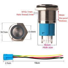 GUUZI 2 pièces Bouton Poussoir Momentané 1NO1NC Coque en Acier Inoxydable Etanche 220V-230V/5A Anneau LED Bouton Lumineux avec P
