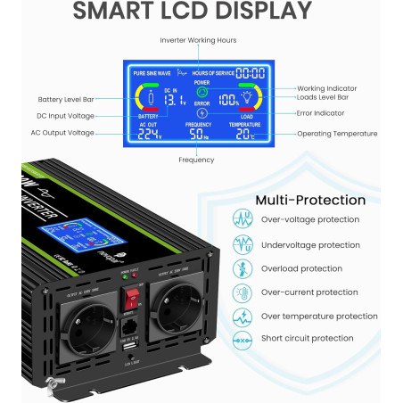 NOVOPAL Convertisseur Pur Sinus 3000W- Onduleur Convertisseur 12V 220V 230V avec télécommande et Dual AC Prises et écran LCD,pou