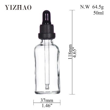 YIZHAO Flacon Compte Gouttes 50ml, Transparent Flacon Huile Essentielle Vide avec Pipette Verre, pour Huile Essentielle, Aromath