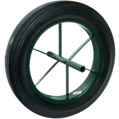 WERKA PRO Roue Increvable 15'' - Pneu Dur Ø385 x 66 mm - Axe 20 mm - Jante Métal - Pour Brouette Jardin - Alésage 20 mm - Longue