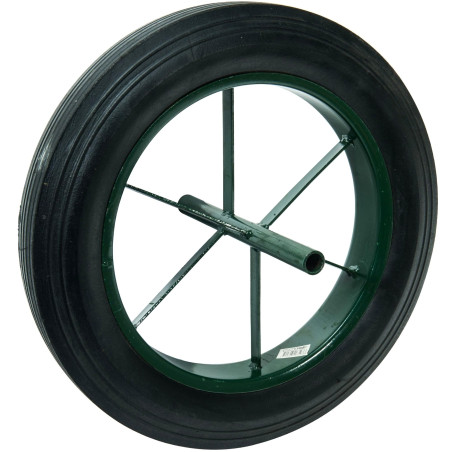 WERKA PRO Roue Increvable 15'' - Pneu Dur Ø385 x 66 mm - Axe 20 mm - Jante Métal - Pour Brouette Jardin - Alésage 20 mm - Longue