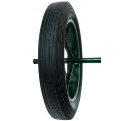 WERKA PRO Roue Increvable 15'' - Pneu Dur Ø385 x 66 mm - Axe 20 mm - Jante Métal - Pour Brouette Jardin - Alésage 20 mm - Longue