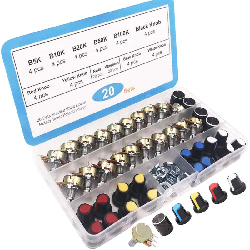 RUNCCI-YUN Lot de 20 potentiomètres rotatifs simples 3 broches terminal linéaire pour Raspberry (B5K B10K B20K B50K B100K) RUNCCI-YUN Lot de 20 potentiomètres rotatifs simples 3 broches terminal linéaire pour Raspberry (B5K B10K B20K B50K B100K)