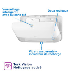 Tork Distributeur murale double pour papier toilette rouleau Mini Jumbo blanc T2, fermé, gamme Élevation, 555500