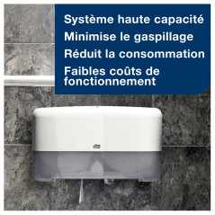 Tork Distributeur murale double pour papier toilette rouleau Mini Jumbo blanc T2, fermé, gamme Élevation, 555500