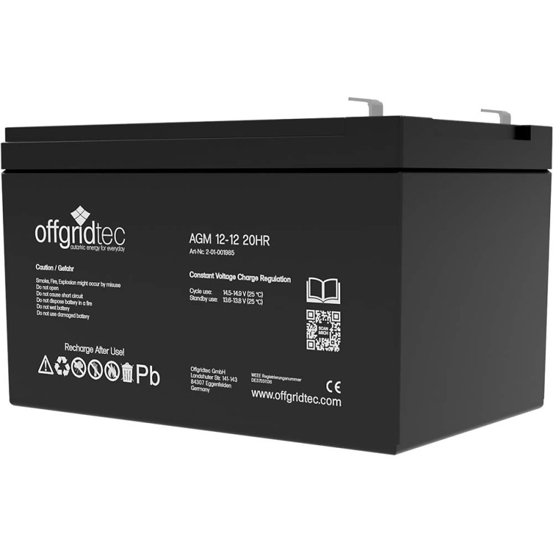 Offgridtec AGM Batterie solaire extrêmement zyklenfest 12 Ah 20 stünde 12 V, 2–01–001985 Offgridtec AGM Batterie solaire extrêmement zyklenfest 12 Ah 20 stünde 12 V, 2–01–001985
