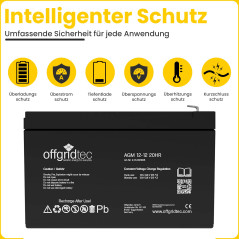 Offgridtec AGM Batterie solaire extrêmement zyklenfest 12 Ah 20 stünde 12 V, 2–01–001985
