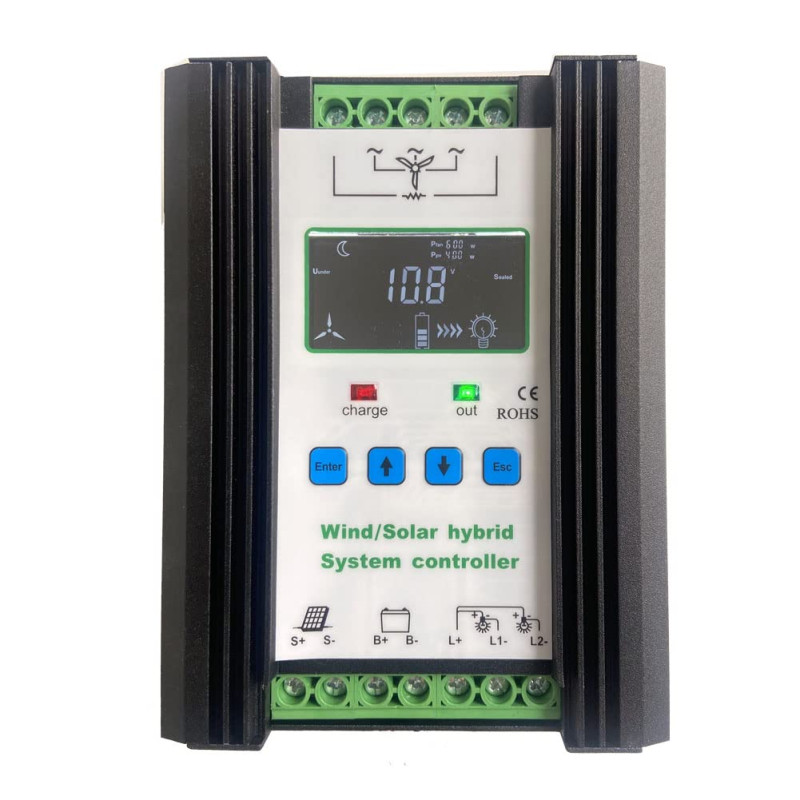 SolaMr 1000W PWM Contrôleur de Charge Hybride Solaire Éolien 12V/24V avec Afficheur LCD - Solaire: 400W + Éolien: 600W