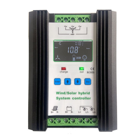 SolaMr 1000W PWM Contrôleur de Charge Hybride Solaire Éolien 12V/24V avec Afficheur LCD - Solaire: 400W + Éolien: 600W