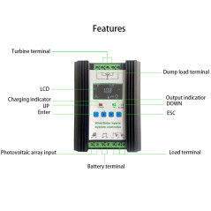 SolaMr 1000W PWM Contrôleur de Charge Hybride Solaire Éolien 12V/24V avec Afficheur LCD - Solaire: 400W + Éolien: 600W