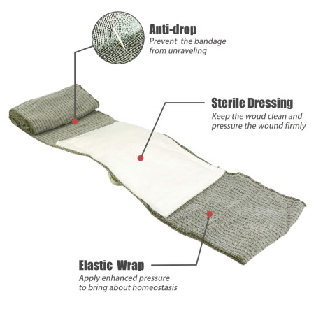 RHINO RESCUE 4" Israël Bandage, Plaie pressée, Blocage stérile médicale, Boîtes de pansement médicale avec IFAK (5 PCS)