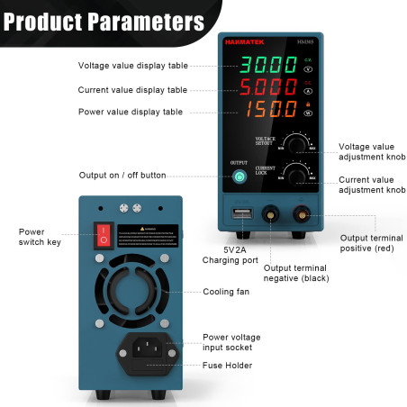 Alimentation de Laboratoire,HANMATEK HM305 0-30V / 0-5A Alimentation Laboratoire DC avec Affichage LED à 4 Chiffres