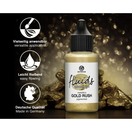 30ml Fluids Alcohol Ink GOLD RUSH, Encre à alcool pour Fluid Art et Resin Art, or métallique