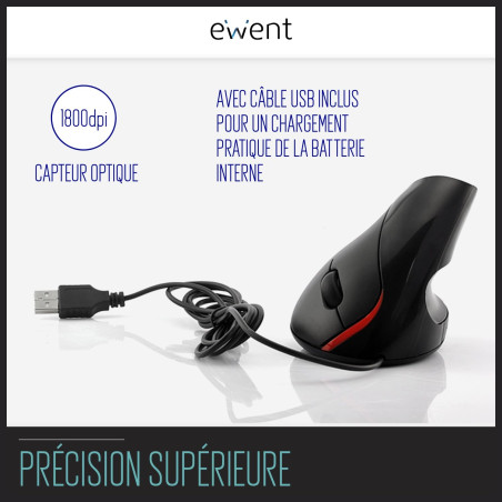 Ewent Souris Ergonomique - Poignée Verticale - Connecteur USB - Équipée d'un capteur Optique 1000dpi