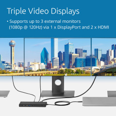 Kensington SD4842P - Station d'accueil USB-C 10-en-1 avec 3 Sorties Vidéo HD 1080p @120Hz, Alimentation 100W, 5 Ports USB Plug &
