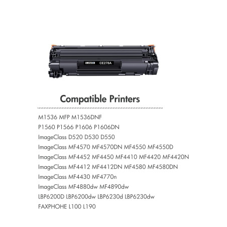 2-Pack 78A CE278A 78L CE278L CE278AD Compatible Cartouche de Toner pour HP LaserJet M1536 MFP M1536DNF P1560 P1566 P1606 P1606DN