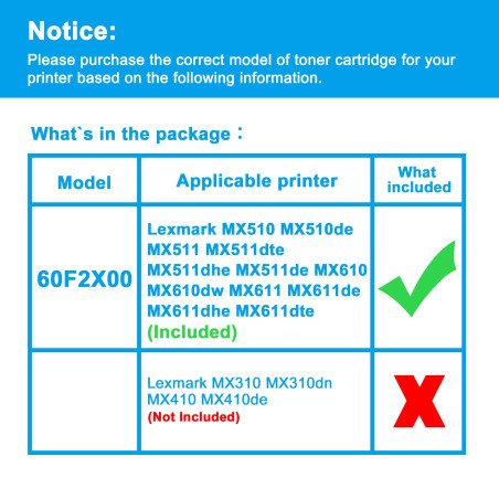 LCL Cartouche de Toner Compatible 60F2X00 601X 60F0XA0 600XA 60F2X0E 602XE 20000Pages (1Noir) Remplacement pour Lexmark MX510 MX