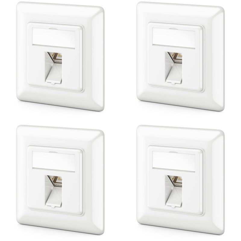 deleyCON 4x Prise Réseau CAT6a Encastrable avec RJ45 Keystone - 10 Gbit/s - STP Blindée - Prise de Données pour Câbles de Raccor