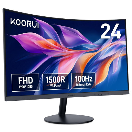 KOORUI Écran PC Incurvé - Dalle VA 23.6 Pouces, Résolution FHD (1920 x 1080), 1500R, 100Hz, 5ms, HDMI, VGA, Réglage de l’Inclina