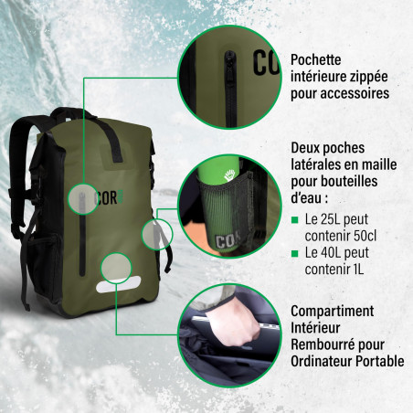 COR Surf Sac à Dos étanche avec protection pour Ordinateur Portable | Sac étange Impermeable Sac (Gris 40L)