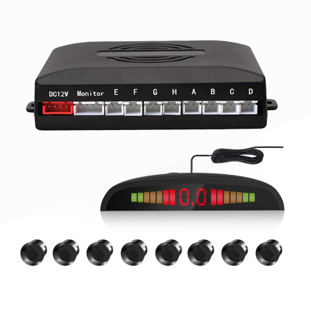 Voiture Système Radar de Recul, Cocar Buzzer Radar Parking Kit LED Écran avec Distance Affichage + 8 Capteurs + Avertissement so