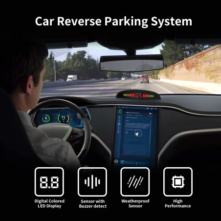 Voiture Système Radar de Recul, Cocar Buzzer Radar Parking Kit LED Écran avec Distance Affichage + 8 Capteurs + Avertissement so