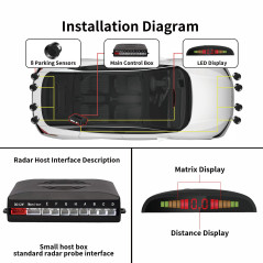 Voiture Système Radar de Recul, Cocar Buzzer Radar Parking Kit LED Écran avec Distance Affichage + 8 Capteurs + Avertissement so