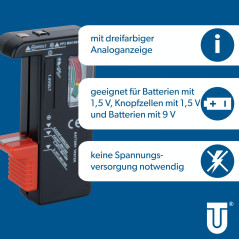 Unitec Testeur de batterie universel 1,5 V/9 V 46021