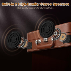 Platine Vinyle, VOKSUN Bluetooth in/Out Portable Vintage Turntable with Built-in Speakers, 3 Speed Belt-Driven USB Suititcase Vi