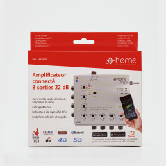D-Home - Amplificateur TV TNT Intérieur 8 Sorties 22dB Connecté Filtré 4G-5G - Fonctionne avec l'Application Mobile TV Finder po