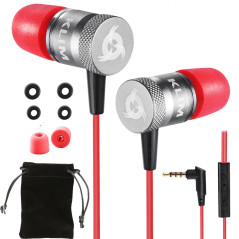 KLIM Fusion Écouteurs Filaires avec Micro Hi-FI, Mousse à Mémoire, Jack 3.5mm, Rouge