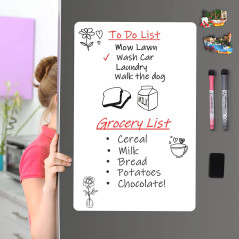 Tableau Blanc Magnétique Effaçable à Sec pour Frigo 30x20 cm - Écriture et Nettoyage Faciles, Pour Maison, Cuisine, Liste de Cou