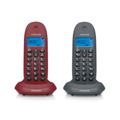 Motorola C1002 - Téléphone sans Fil Duo DECT - Fonction de Transfert d'appels Entre terminaux - Haut-Parleur - Répertoire et Jou