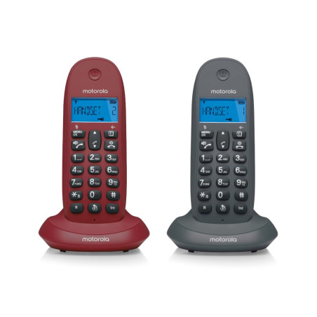 Motorola C1002 - Téléphone sans Fil Duo DECT - Fonction de Transfert d'appels Entre terminaux - Haut-Parleur - Répertoire et Jou