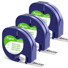 Aken Compatible avec Dymo Letratag Ruban Papier 12mm x 4m, Comaptible avec Dymo Letratag 200B LT100H LT100T Plus XR LT110T, Pape