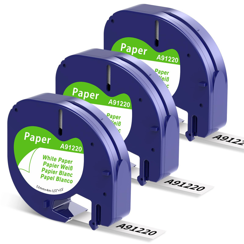Aken Compatible avec Dymo Letratag Ruban Papier 12mm x 4m, Comaptible avec Dymo Letratag 200B LT100H LT100T Plus XR LT110T, Pape Aken Compatible avec Dymo Letratag Ruban Papier 12mm x 4m, Comaptible avec Dymo Letratag 200B LT100H LT100T Plus XR LT110T, Pape