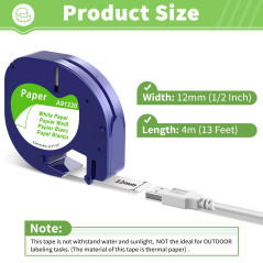Aken Compatible avec Dymo Letratag Ruban Papier 12mm x 4m, Comaptible avec Dymo Letratag 200B LT100H LT100T Plus XR LT110T, Pape