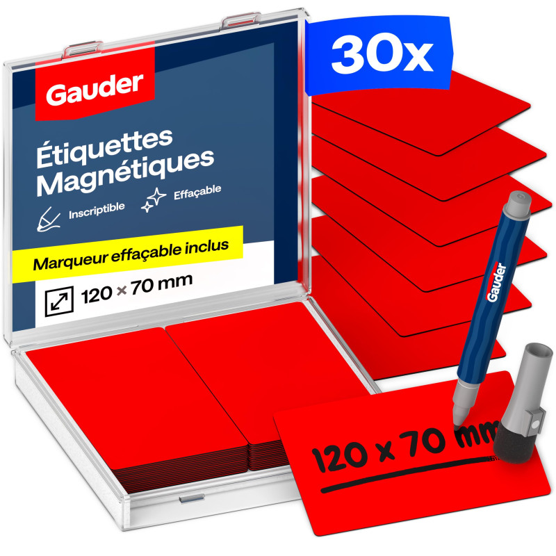 GAUDER Étiquettes Magnétiques Inscriptibles | (120 x 70 mm) Cartes Magnétiques Effaçables | Pour Tableaux Kanban et Blanc GAUDER Étiquettes Magnétiques Inscriptibles | (120 x 70 mm) Cartes Magnétiques Effaçables | Pour Tableaux Kanban et Blanc