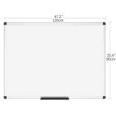 VIZ-PRO tableau blanc magnétique avec cadre en aluminium et porte-marqueurs, effaçable à sec, 120 x 90 cm, idéal pour bureau, éc
