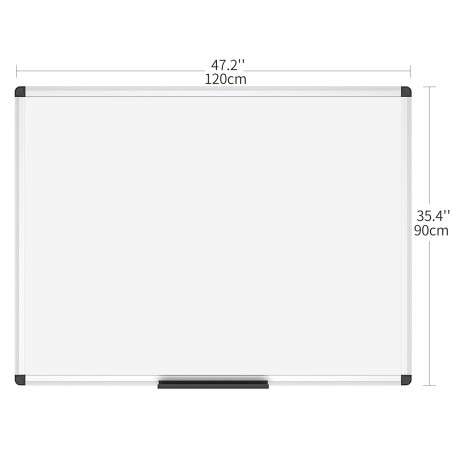 VIZ-PRO tableau blanc magnétique avec cadre en aluminium et porte-marqueurs, effaçable à sec, 120 x 90 cm, idéal pour bureau, éc