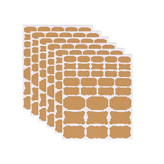 Étiquettes Kraft Auto-adhésif en Papier, Taille Assortie, pour Tableau Noir, Maison, Bocaux Mason, Cadeau - 6 Feuilles (192pcs)