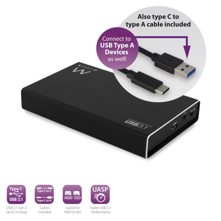 Ewent Boîtier de Disque Dur 2,5 Pouces,USB Type C et Type A 3.2(Gen2) vers SATA III/UASP, 10Gbit/s, Boîtier Externe de Disque Du