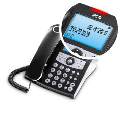 SPC Elegance ID - Téléphone Fixe de Bureau avec écran éclairé, 2 mémoires directes, répertoire téléphonique, identifiant de l'ap