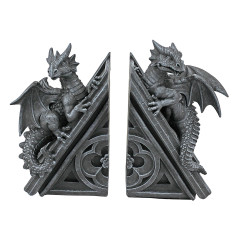 Design Toscano Château du Dragon Décor Gothique Statues Décoratives Serre-livres, 20.25 cm, Ensemble de Deux , polyrésine, pierr