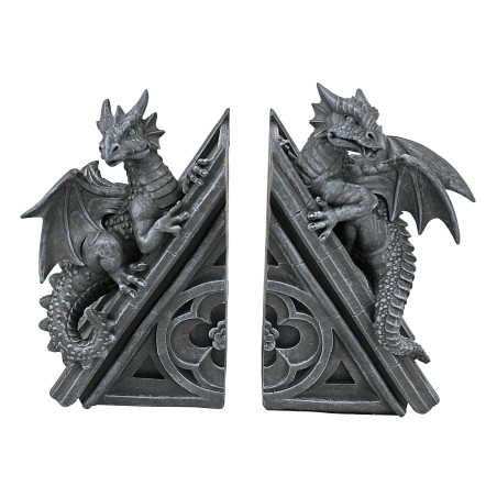 Design Toscano Château du Dragon Décor Gothique Statues Décoratives Serre-livres, 20.25 cm, Ensemble de Deux , polyrésine, pierr
