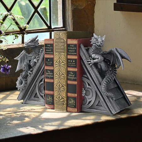 Design Toscano Château du Dragon Décor Gothique Statues Décoratives Serre-livres, 20.25 cm, Ensemble de Deux , polyrésine, pierr
