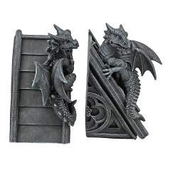 Design Toscano Château du Dragon Décor Gothique Statues Décoratives Serre-livres, 20.25 cm, Ensemble de Deux , polyrésine, pierr