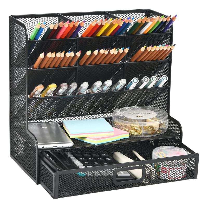 Marbrasse Organiseur de Bureau en Maille,Porte-Stylos Multifonction,Organiseur de Bureau pour Fournitures,Scolaires,Maison(Porte