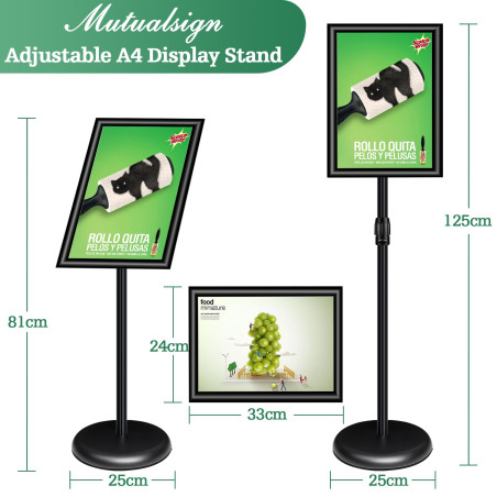 Mutualsign Porte affiche A4 Présentoir sur pied, Support pour affiche, Présentoir publicitaire remplaçable, Support de signe en 
